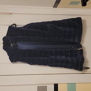 Dennis Basso faux fur washed washed navy blue vest